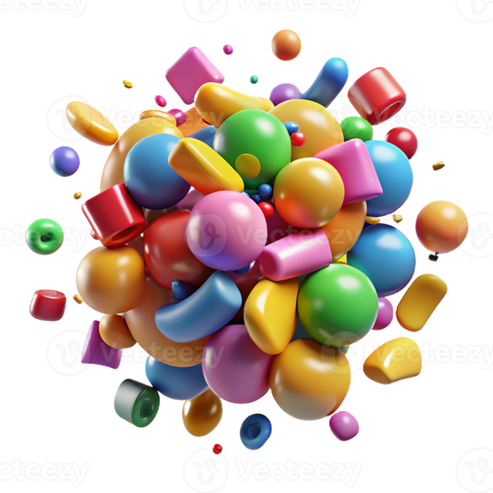 Colorful 3D Render of Abstract Shapes png