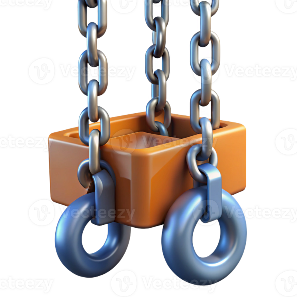 3D Render Orange Block Suspended by Chains png