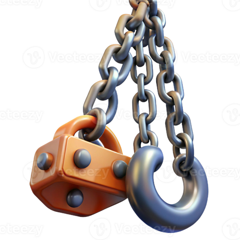 3D Render Orange Lifting Hook Chains png