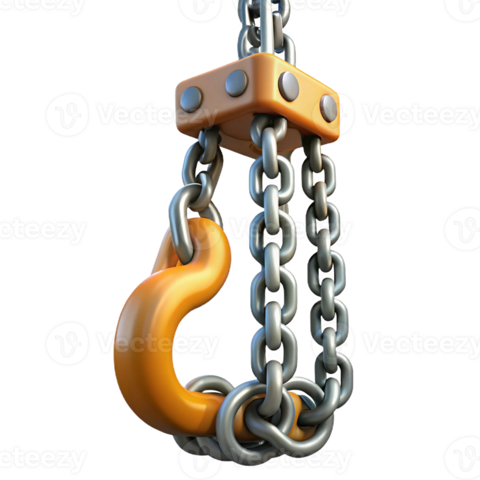 3D Render Orange Hook with Chains png
