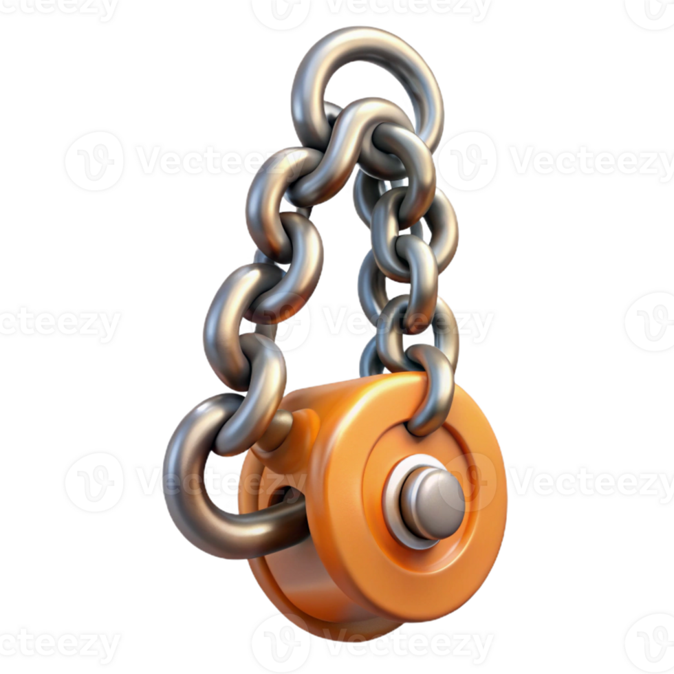 3D Render Orange Pulley with Metal Chain png
