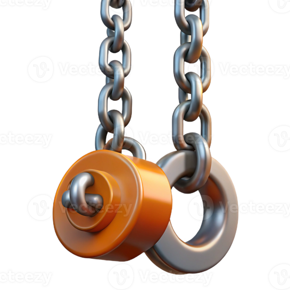 3D Render Orange and Silver Chain Link png