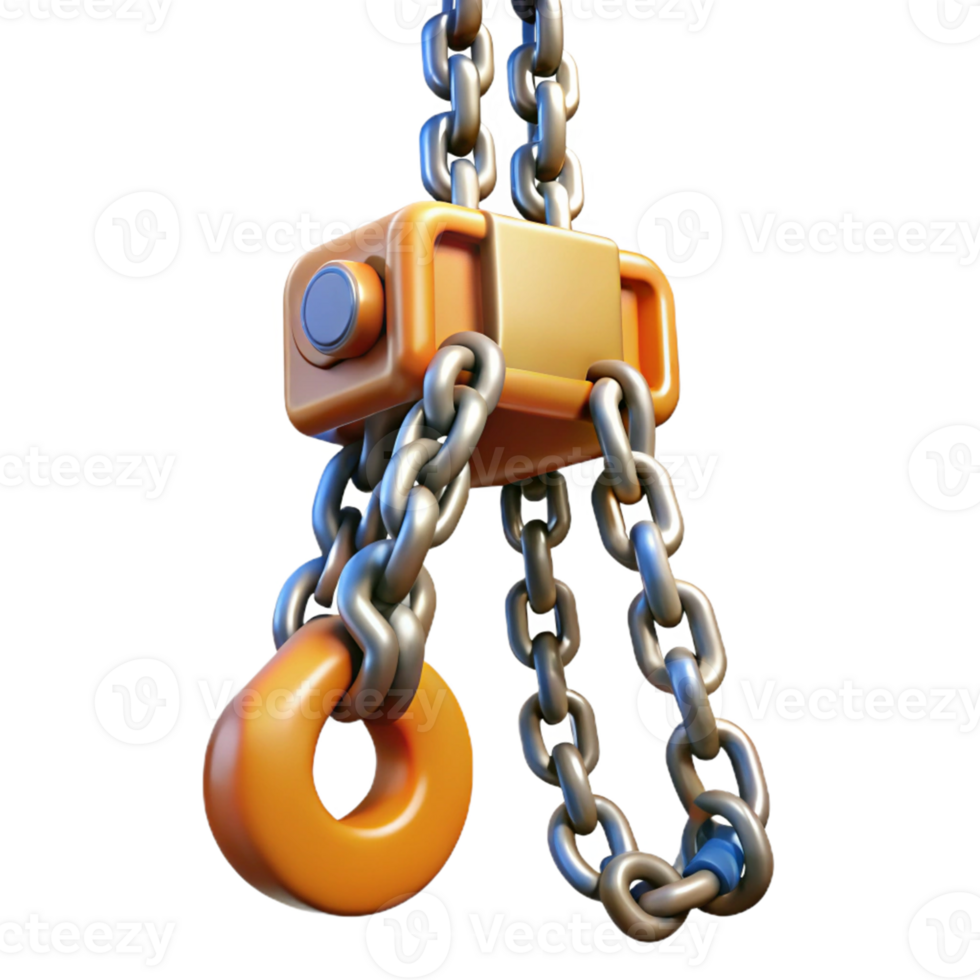 3D Render Orange Chain Hook Illustration png