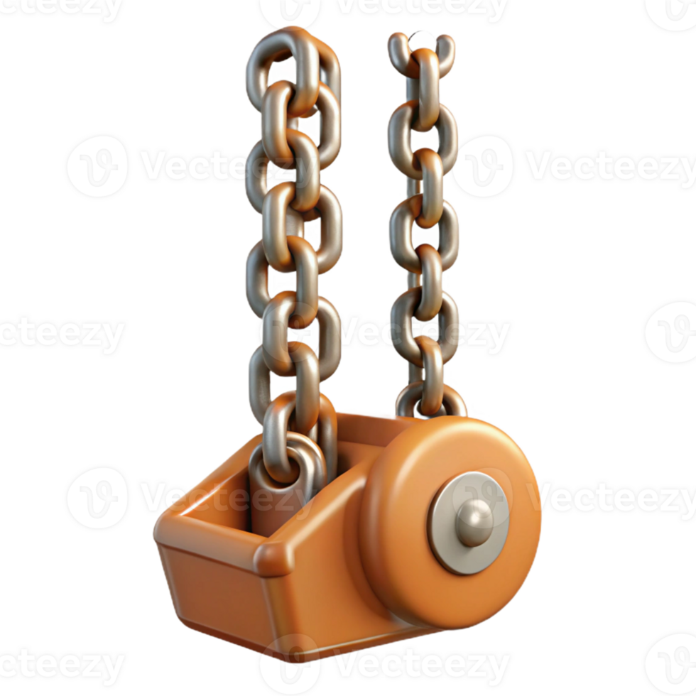 3D Render of Orange Lifting Mechanism with Chains png