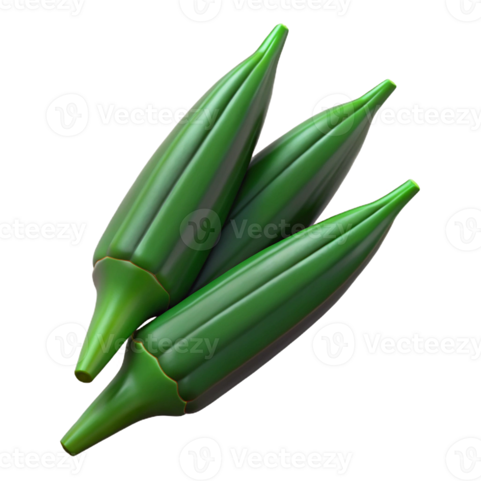 3D Render of Green Okra Pods png