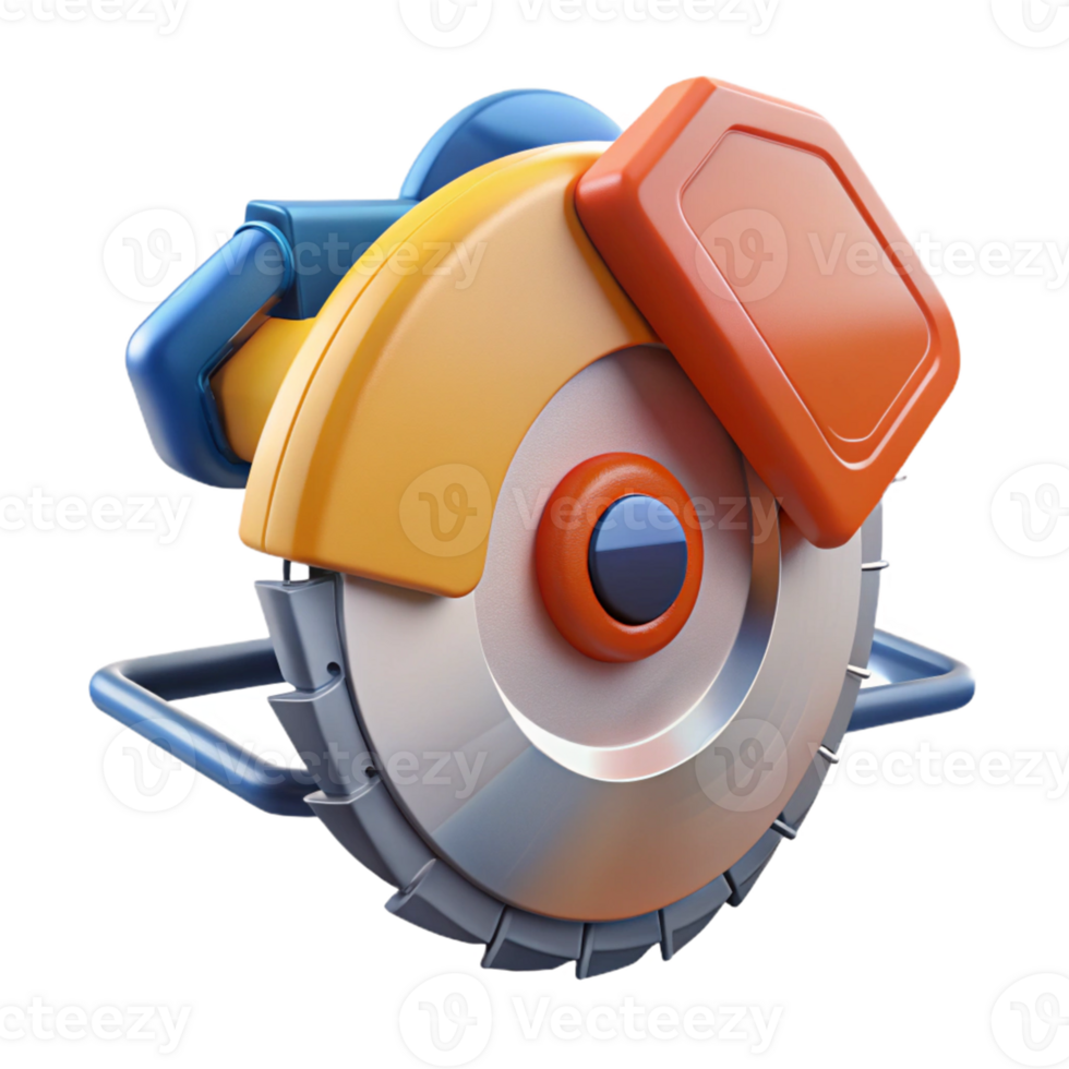 Vibrant 3D Illustration of a Circular Saw png