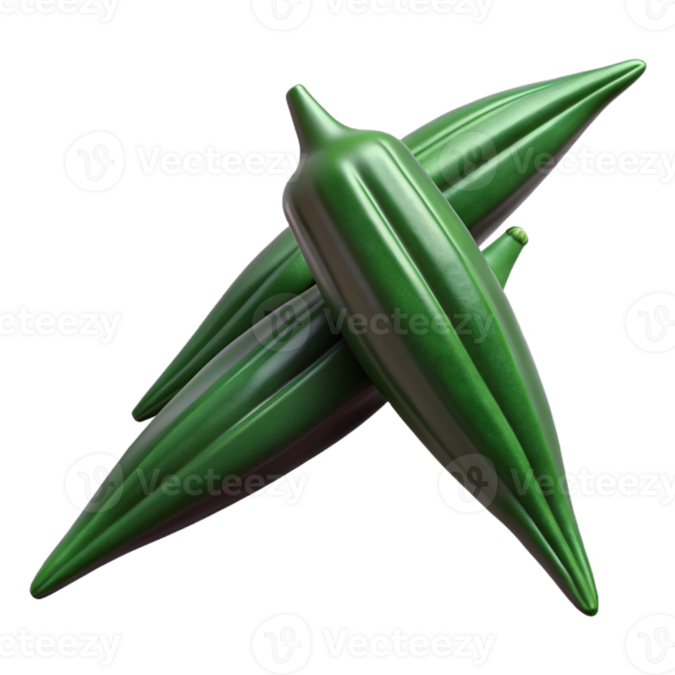 3D Render of Green Okra Pods png