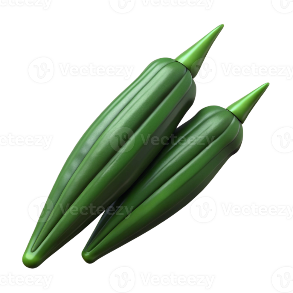 3D Render Green Okra Pods png