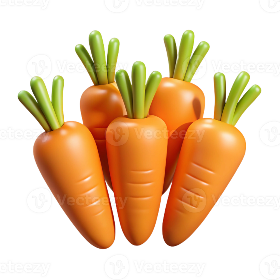 3D Render of Five Cartoon Carrots png