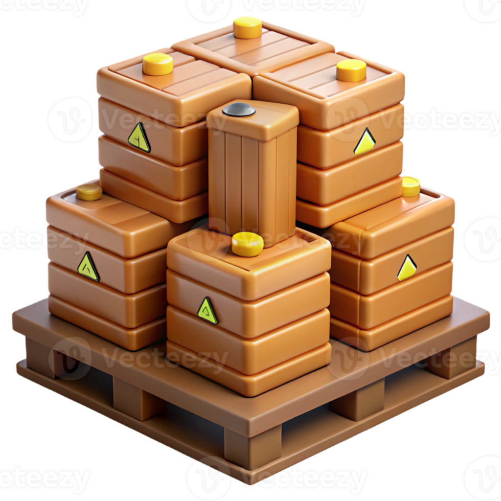 3D Illustration Stacked Cargo Containers on Pallet png