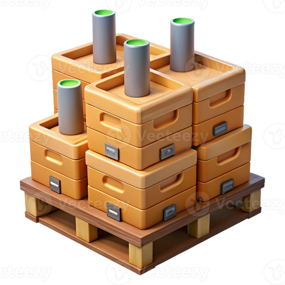 3D Render Stacked Orange Boxes Pallet Illustration png