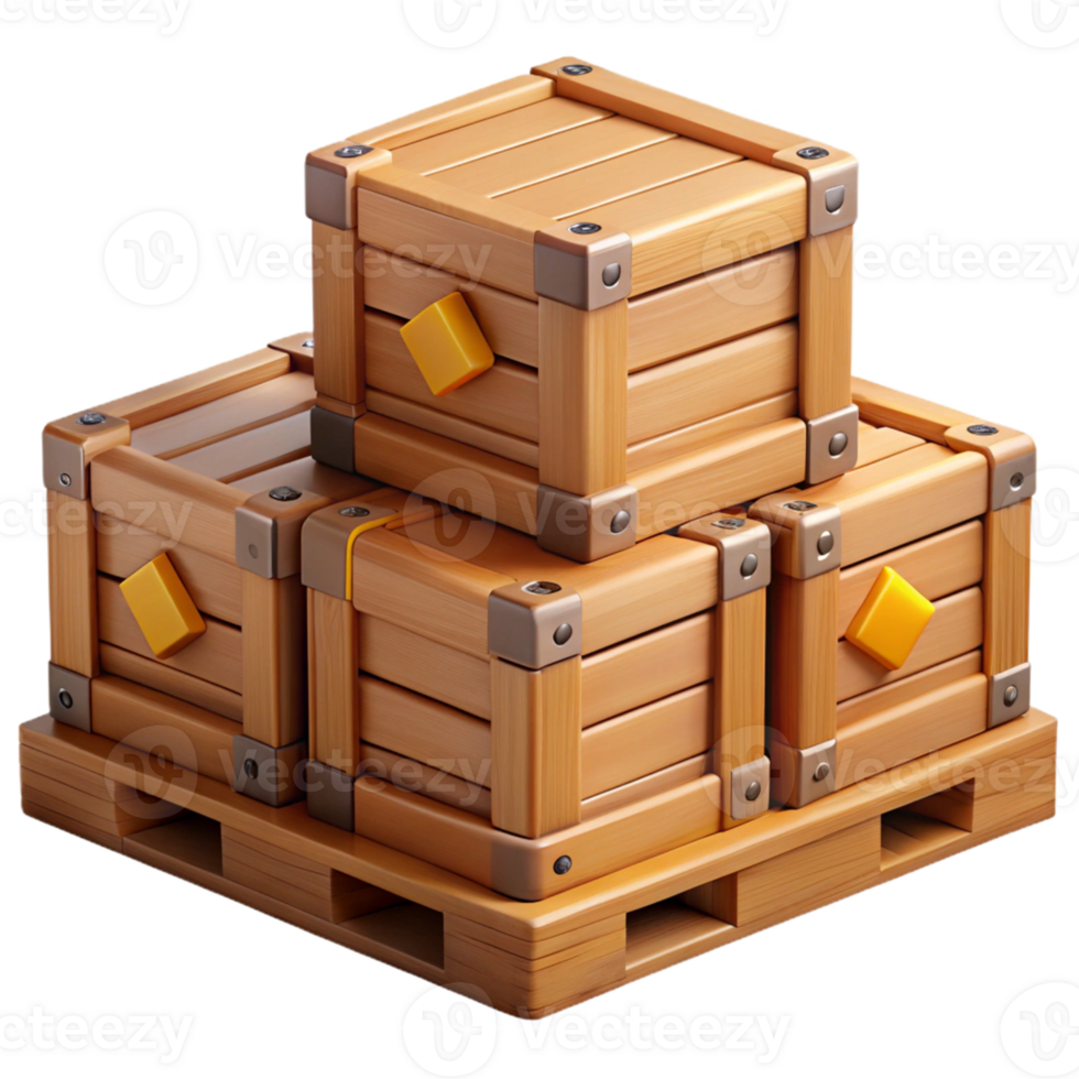 3D Render Stacked Wooden Crates png