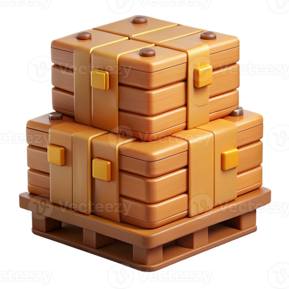 3D Render Stacked Wooden Crate Pallet Illustration png