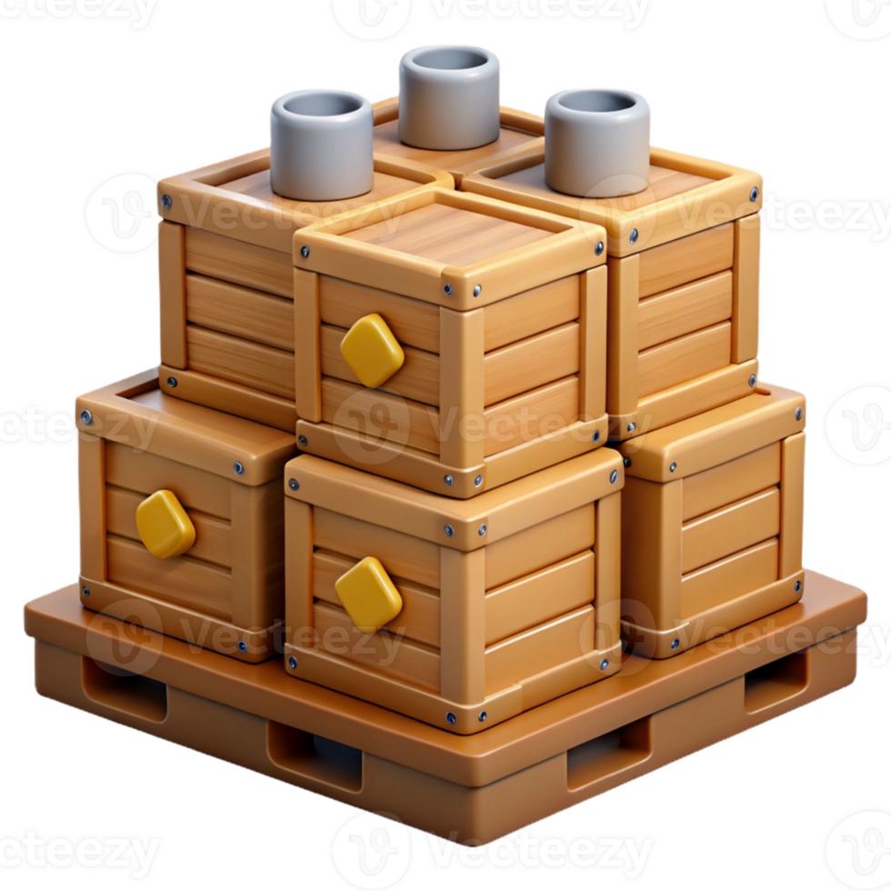 3D Render Wooden Crates on Pallet png