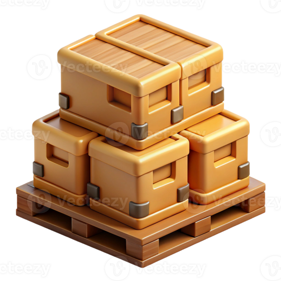 3D Illustration Stacked Cardboard Boxes on Pallet png