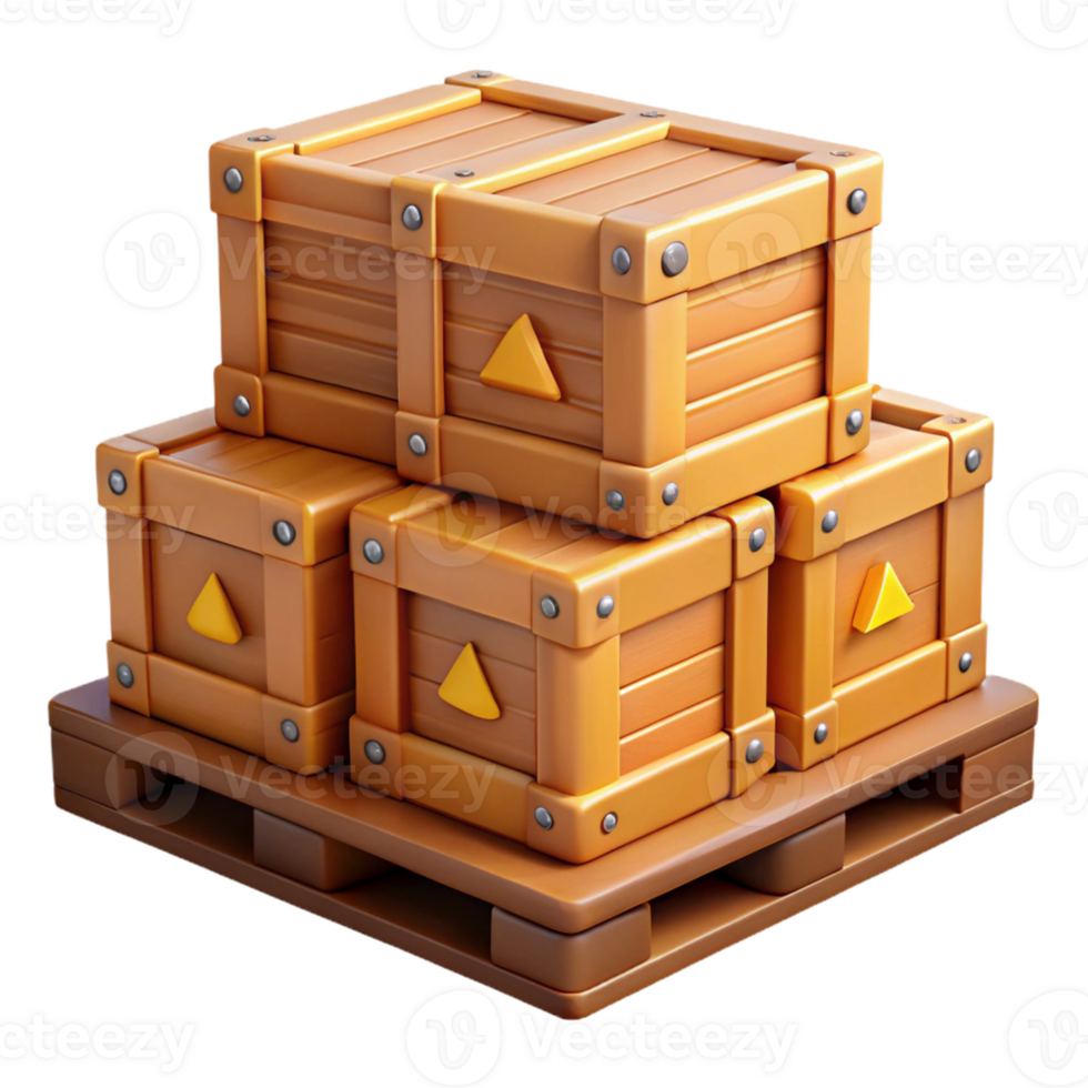 3D Render Stacked Wooden Crates on Pallet png