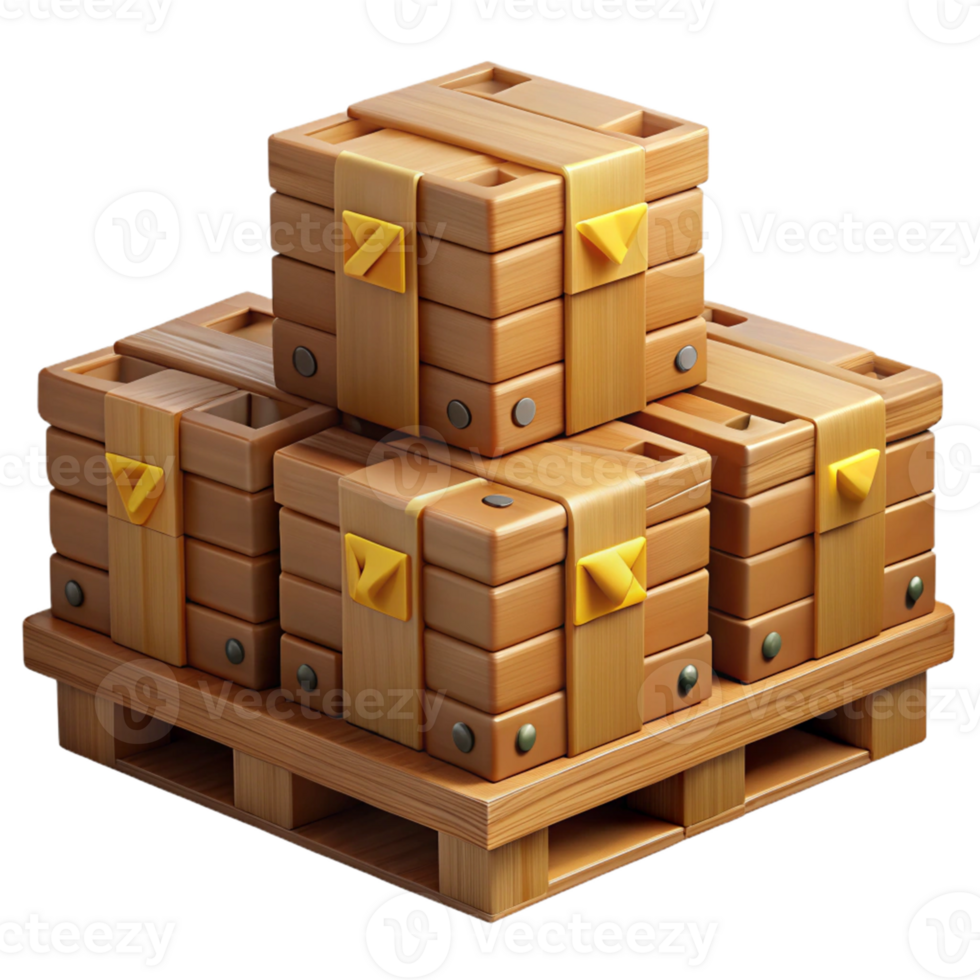 Wooden Crate Stack 3D Illustration png