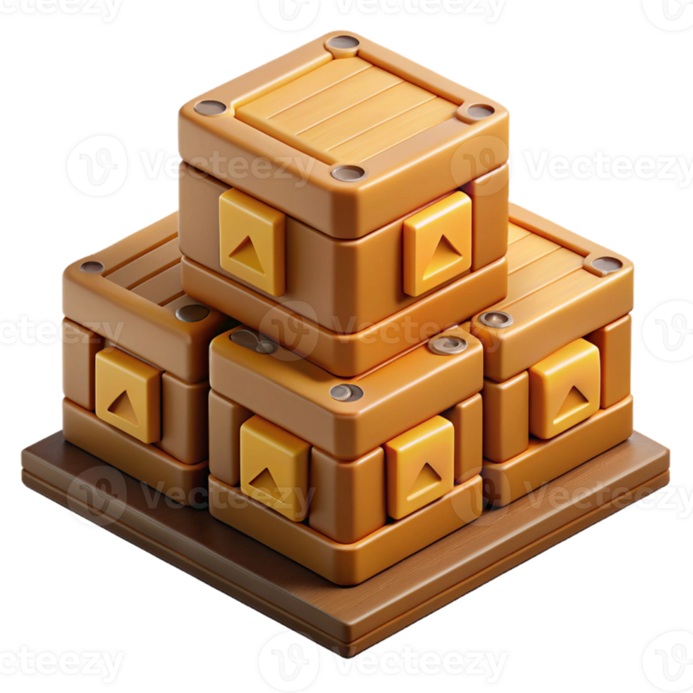 3D Render Stacked Wooden Crate Illustration png