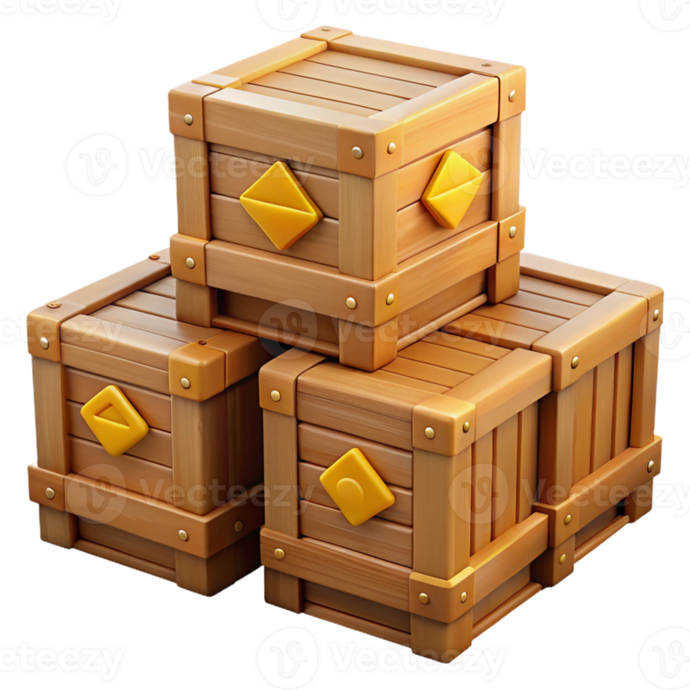 3D Render Stacked Wooden Crates Illustration png