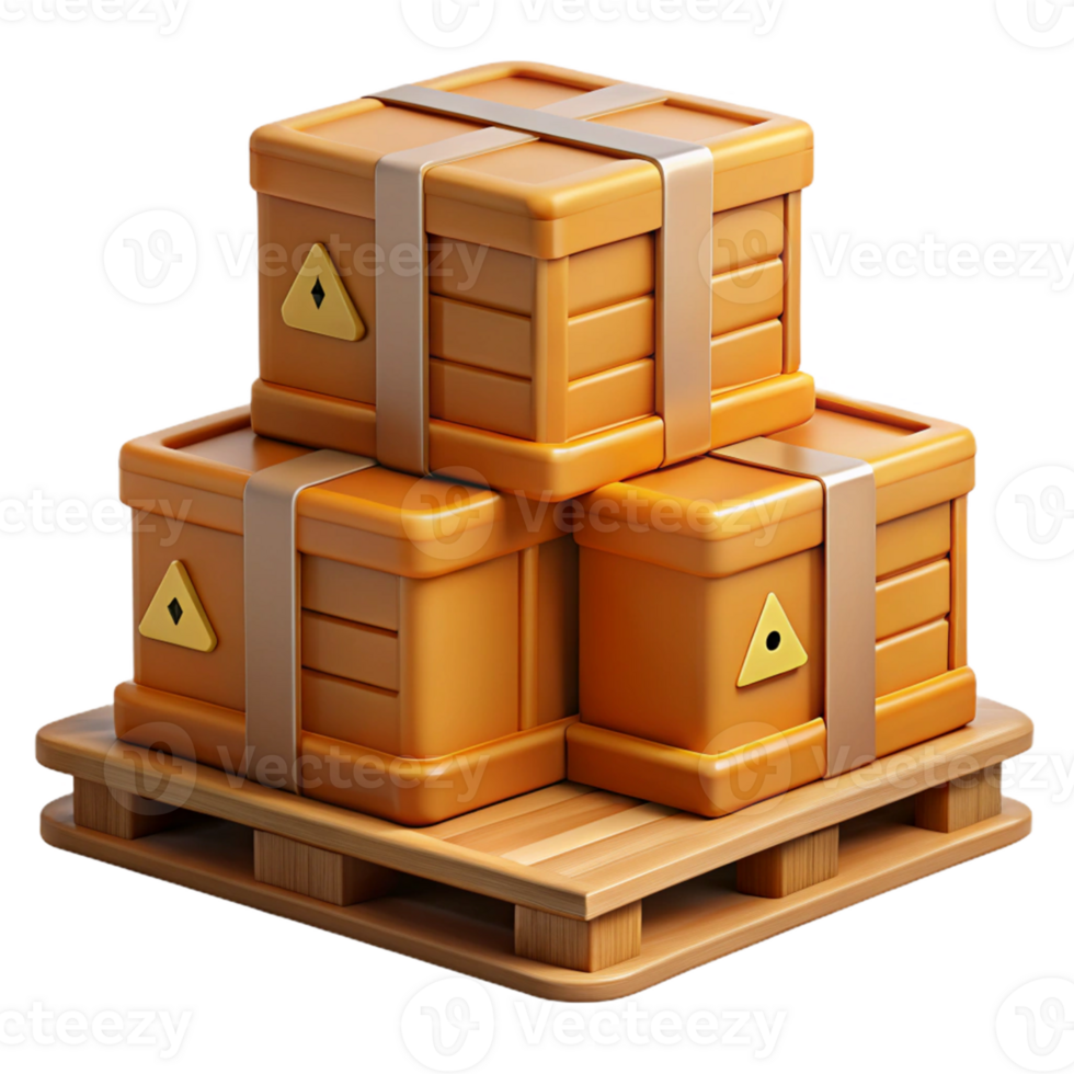 3D Render Stacked Wooden Crates on Pallet png