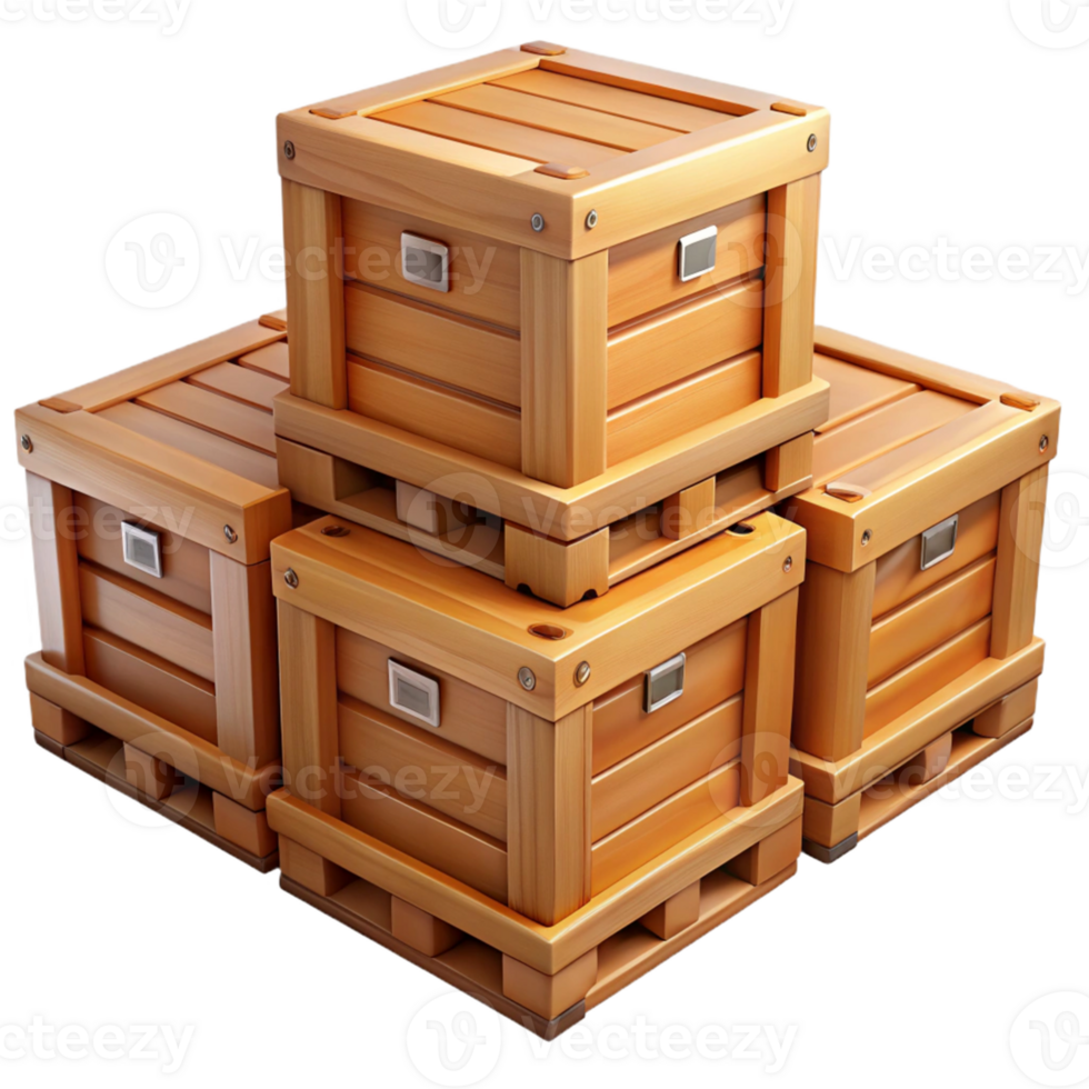 3D Render Stacked Wooden Crates png