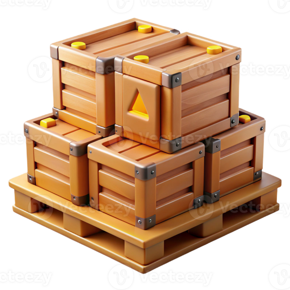 3D Render Wooden Crates on Pallet png