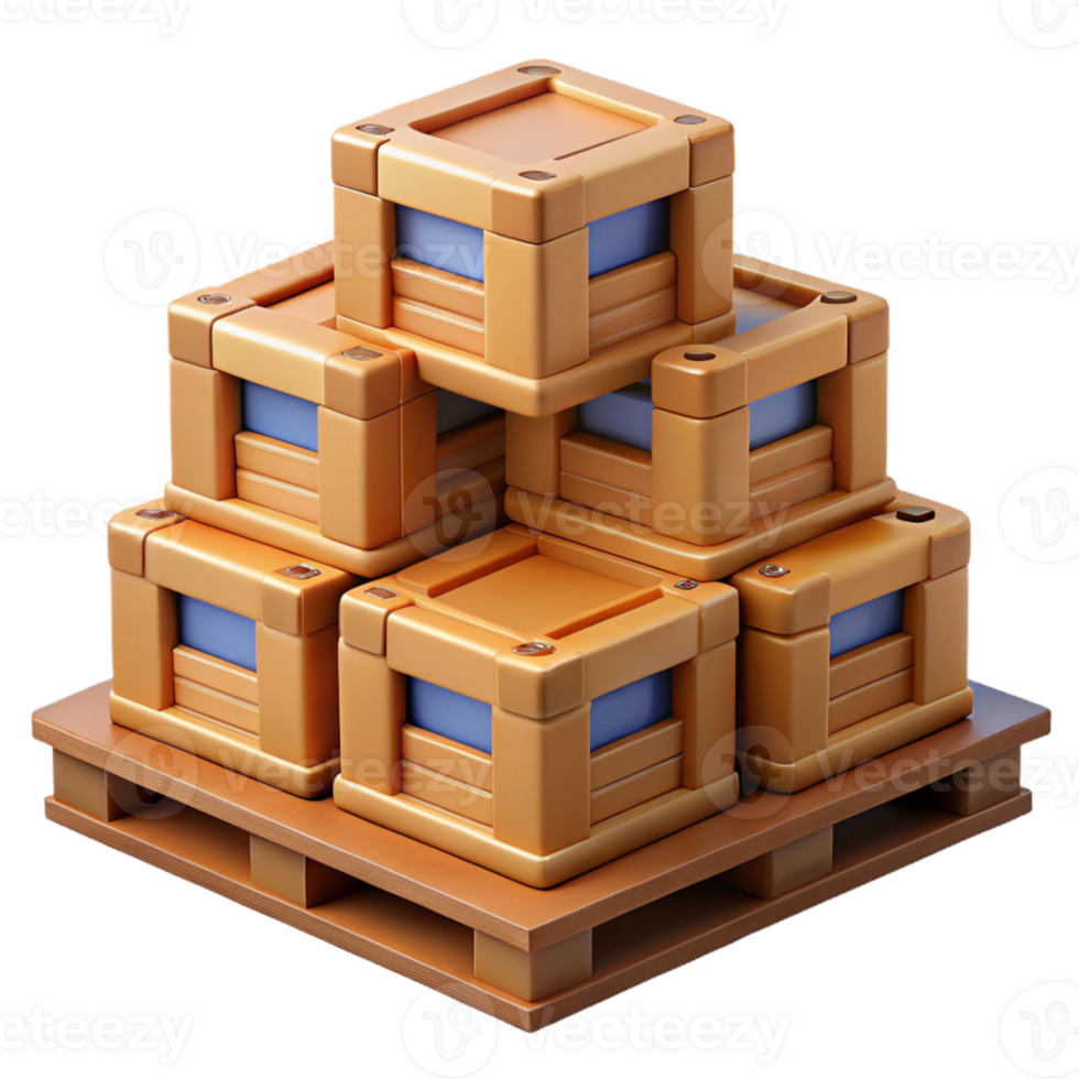 3D Render Stacked Wooden Crates on Pallet png
