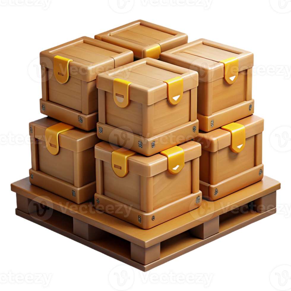 3D Render Stacked Wooden Crates on Pallet png