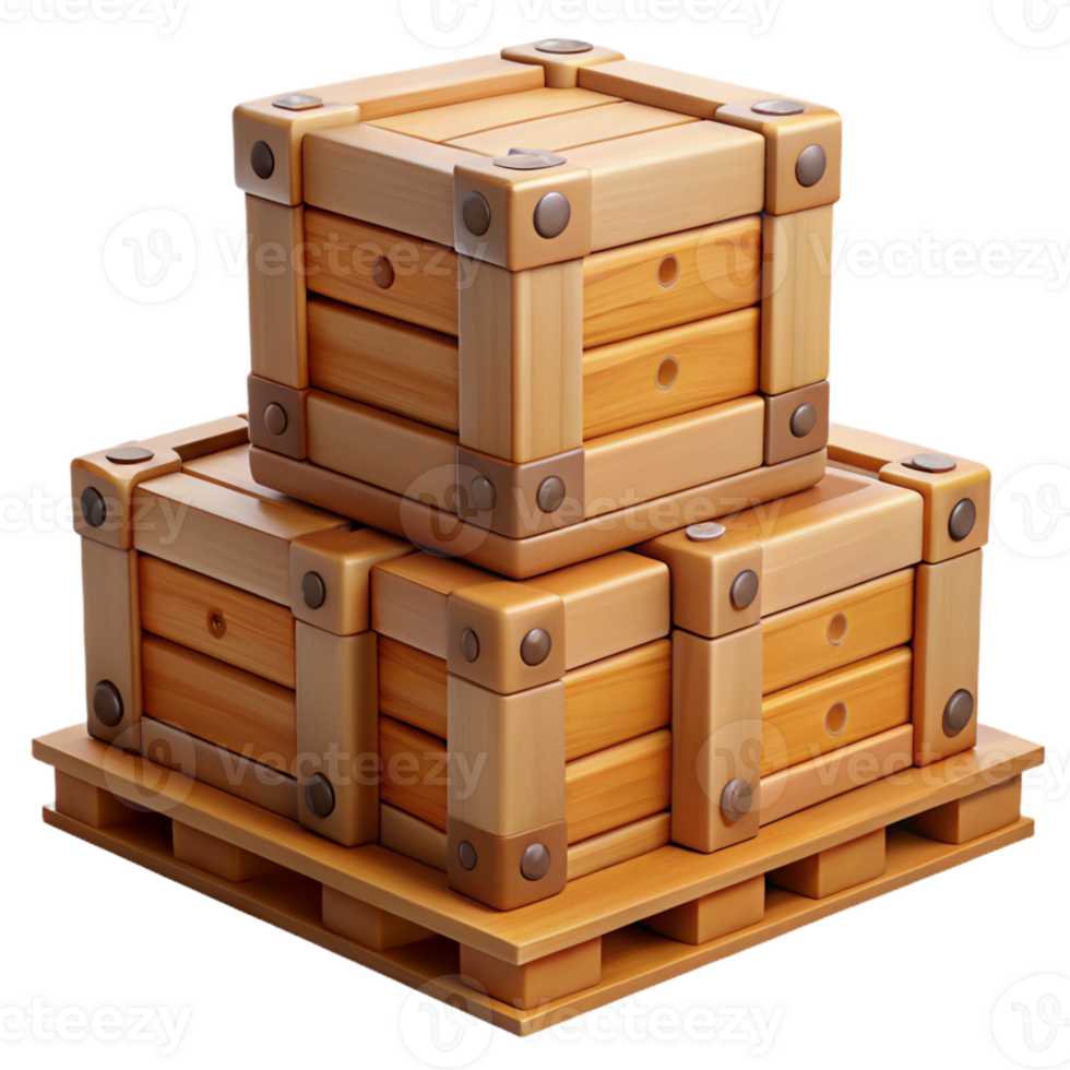 3D Render Wooden Crates on Pallet png