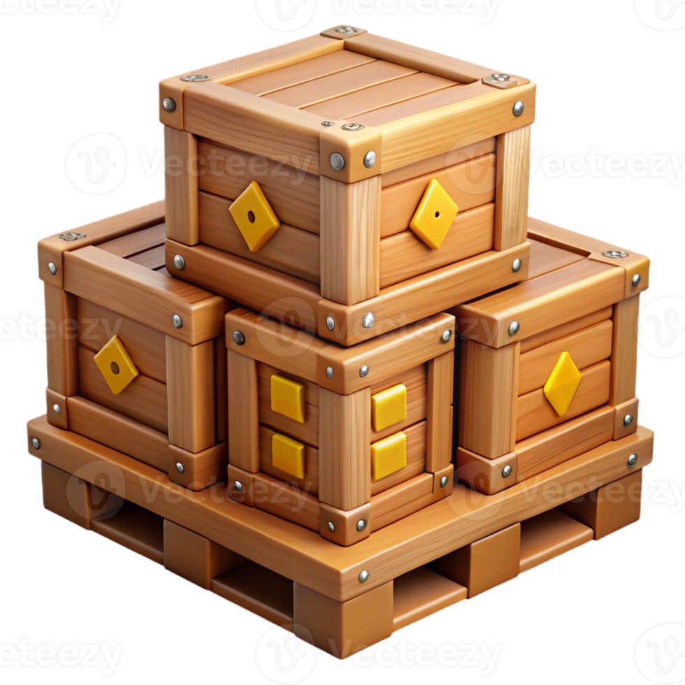 Wooden Crate Stack 3D Illustration png