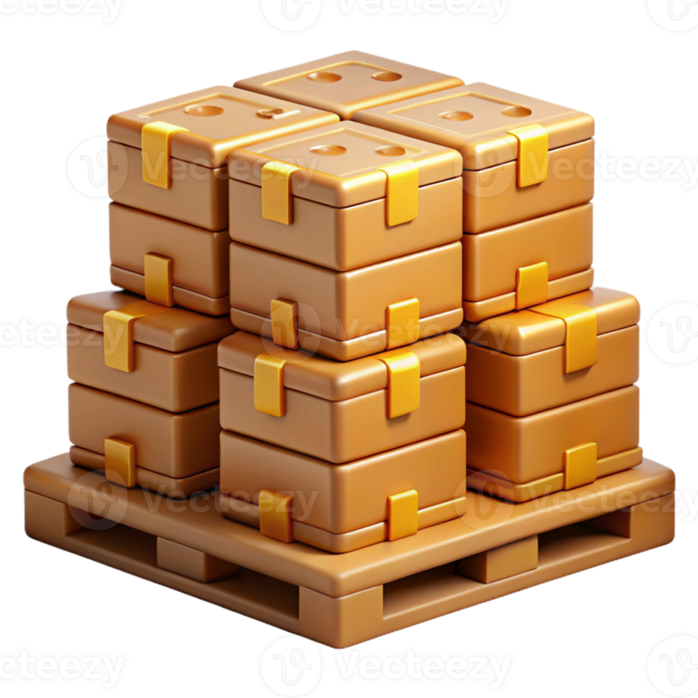 3D Render Stacked Cardboard Boxes on Pallet png