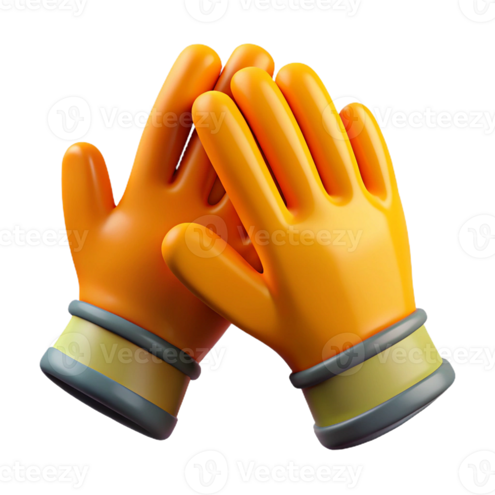 3D Render Orange Gloves High Five png