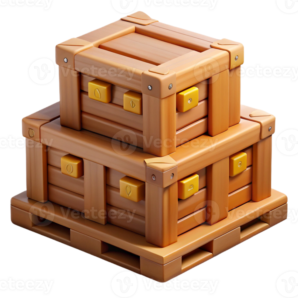 3D Render Stacked Wooden Crates on Pallet png