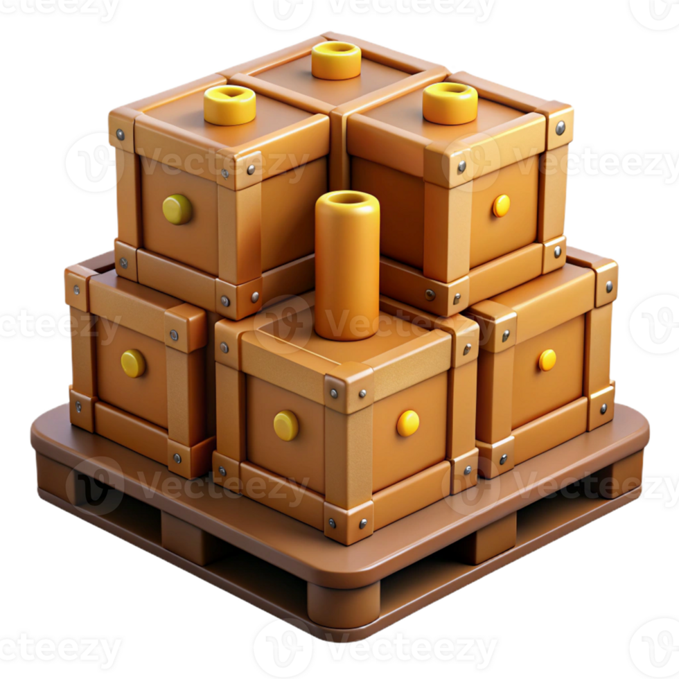 3D Render Stacked Wooden Crates Pallet png