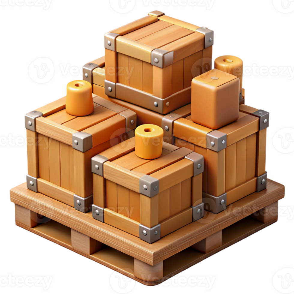 Wooden Crate Stack 3D Illustration png