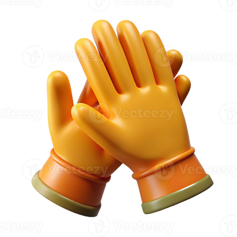 3D Render of Clapping Yellow Gloves png