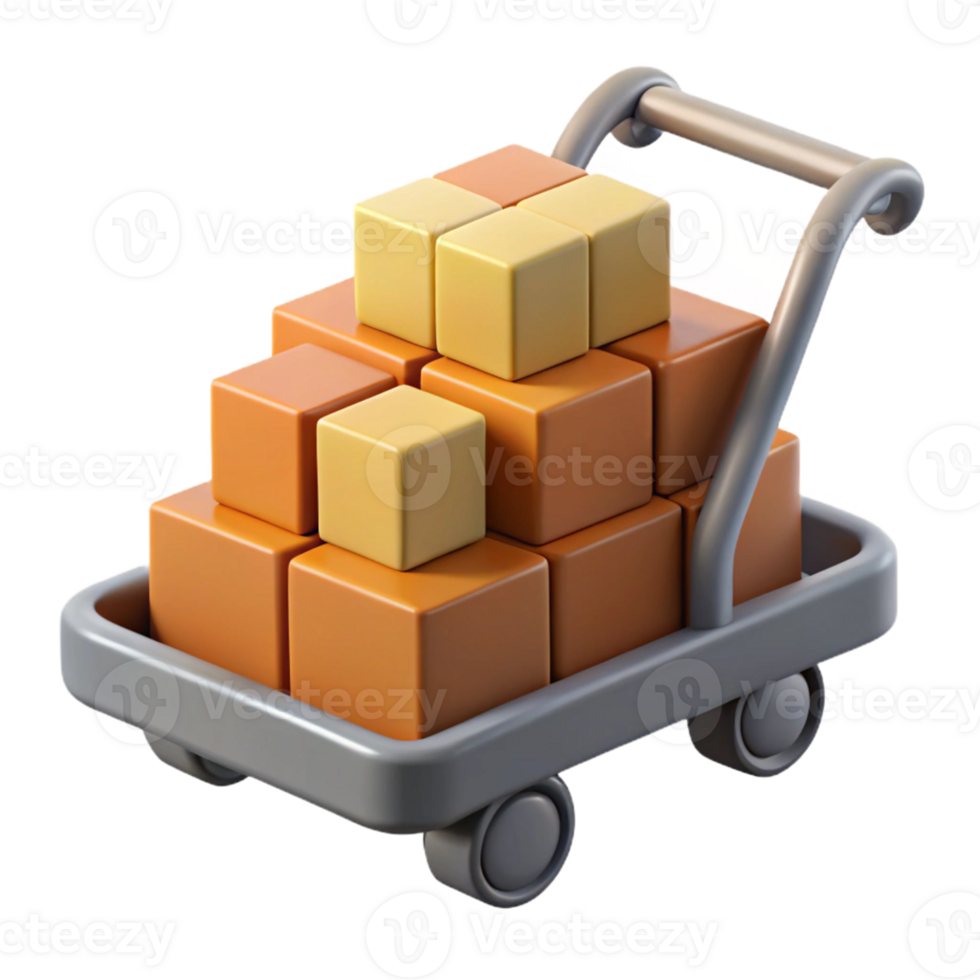 3D Render of Orange and Yellow Cubes on a Cart png