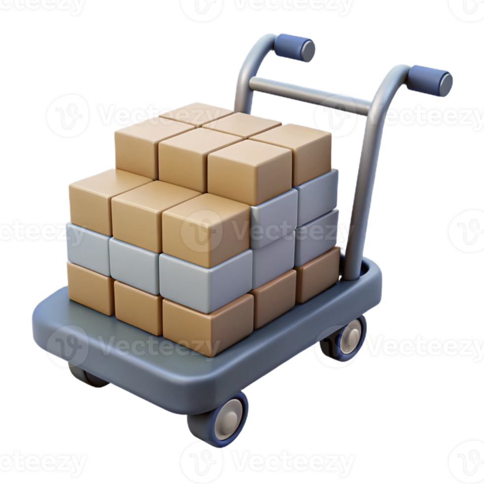 3D Render Stacked Cubes on Hand Truck png