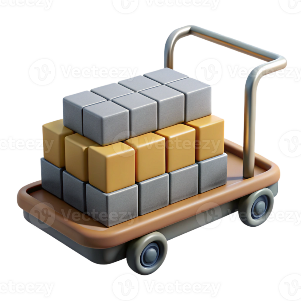 3D Render Cubes on Hand Truck png