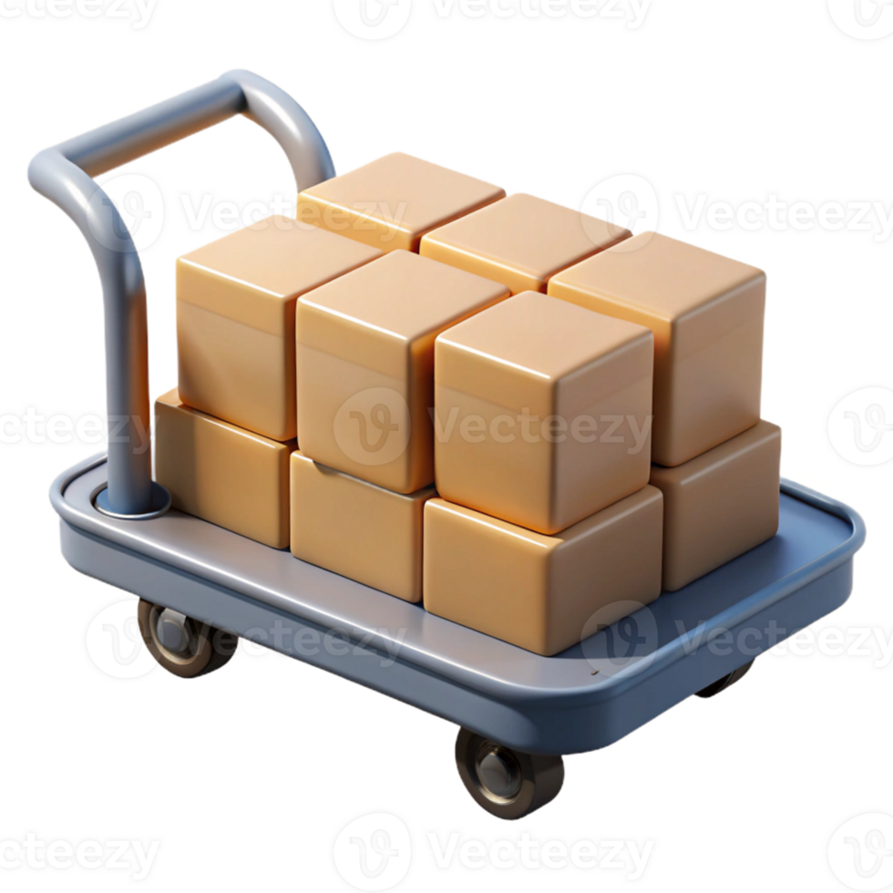 3D Illustration of a Hand Truck with Packages png