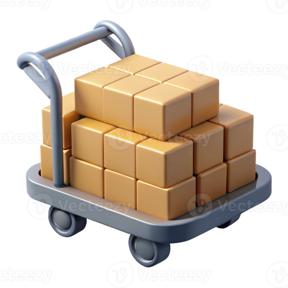 3D Render of a Cart with Boxes png