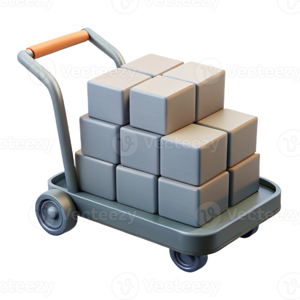3D Render Cubes on a Hand Truck png