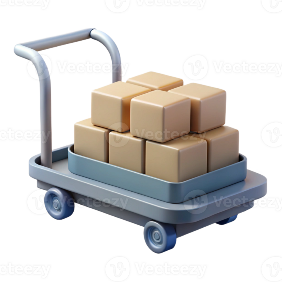 3D Illustration of Cart with Boxes png