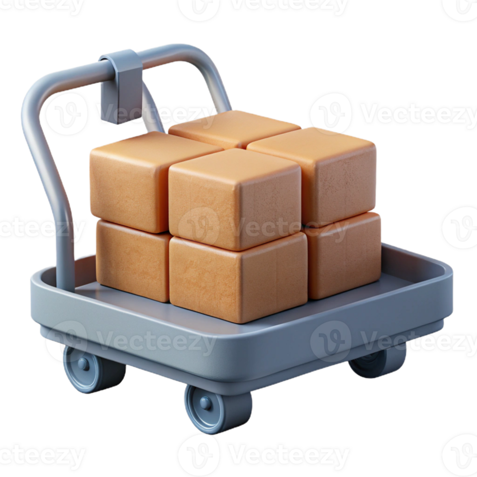 3D Render of Cart with Cubic Packages png