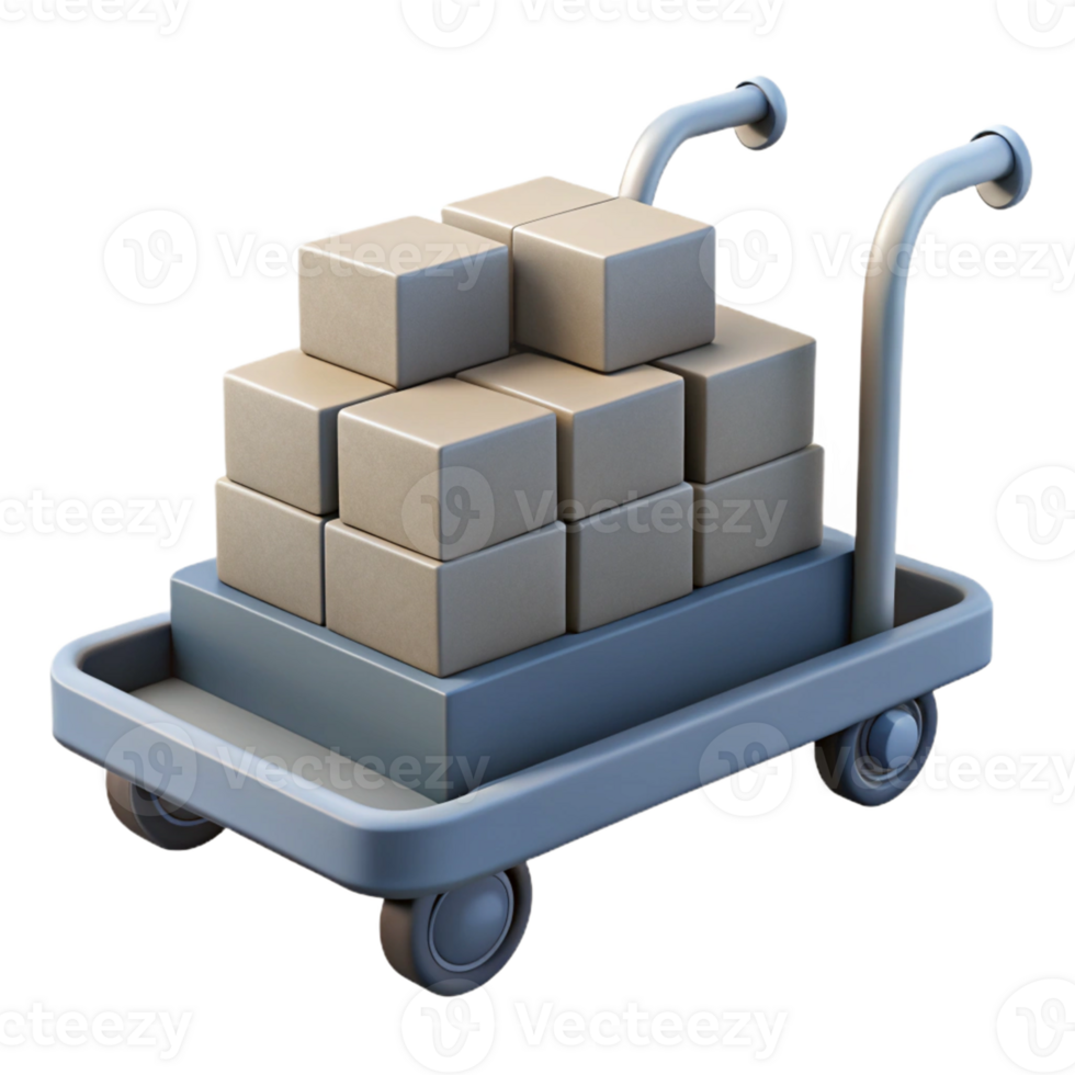 3D Render of a Cart with Packages png
