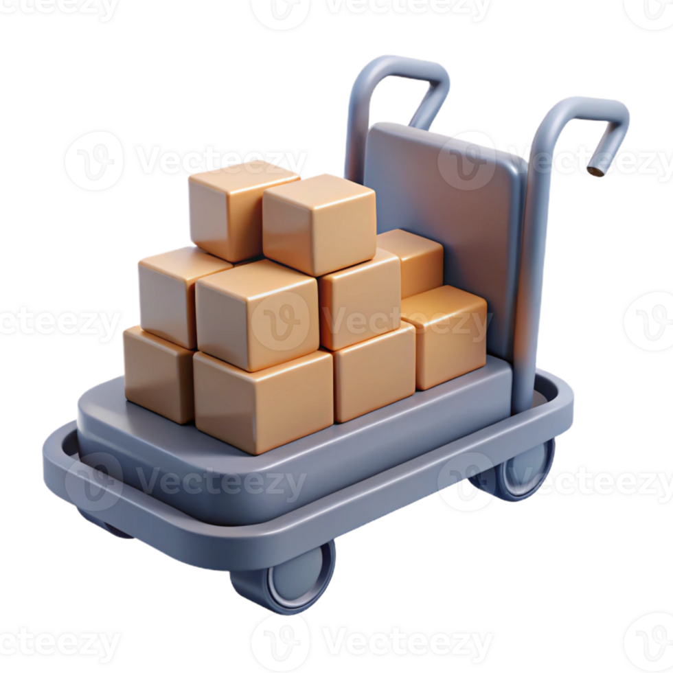 3D Render Cart with Boxes Illustration png