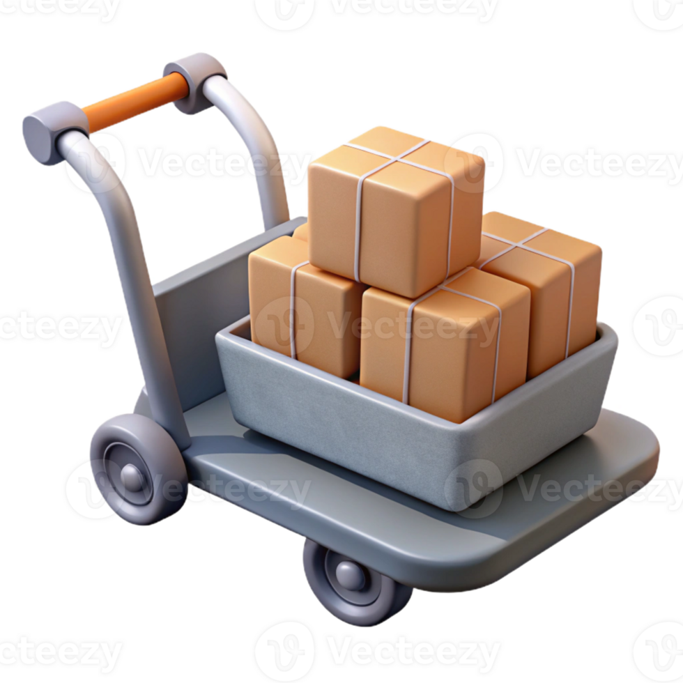 3D Render of a Hand Truck with Packages png