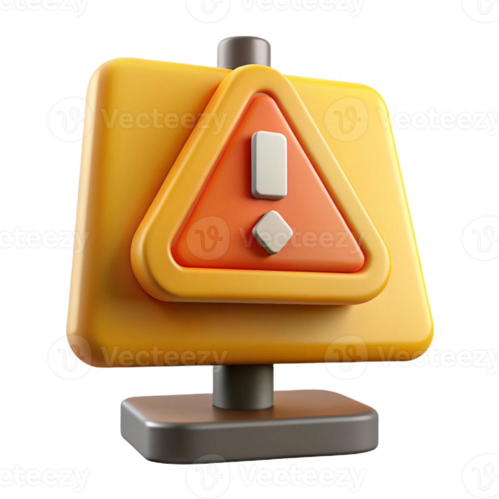 3D Render Yellow Exclamation Warning Sign png