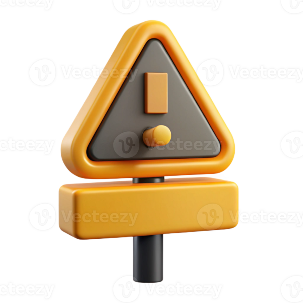 3D Render Yellow Triangle Warning Sign png