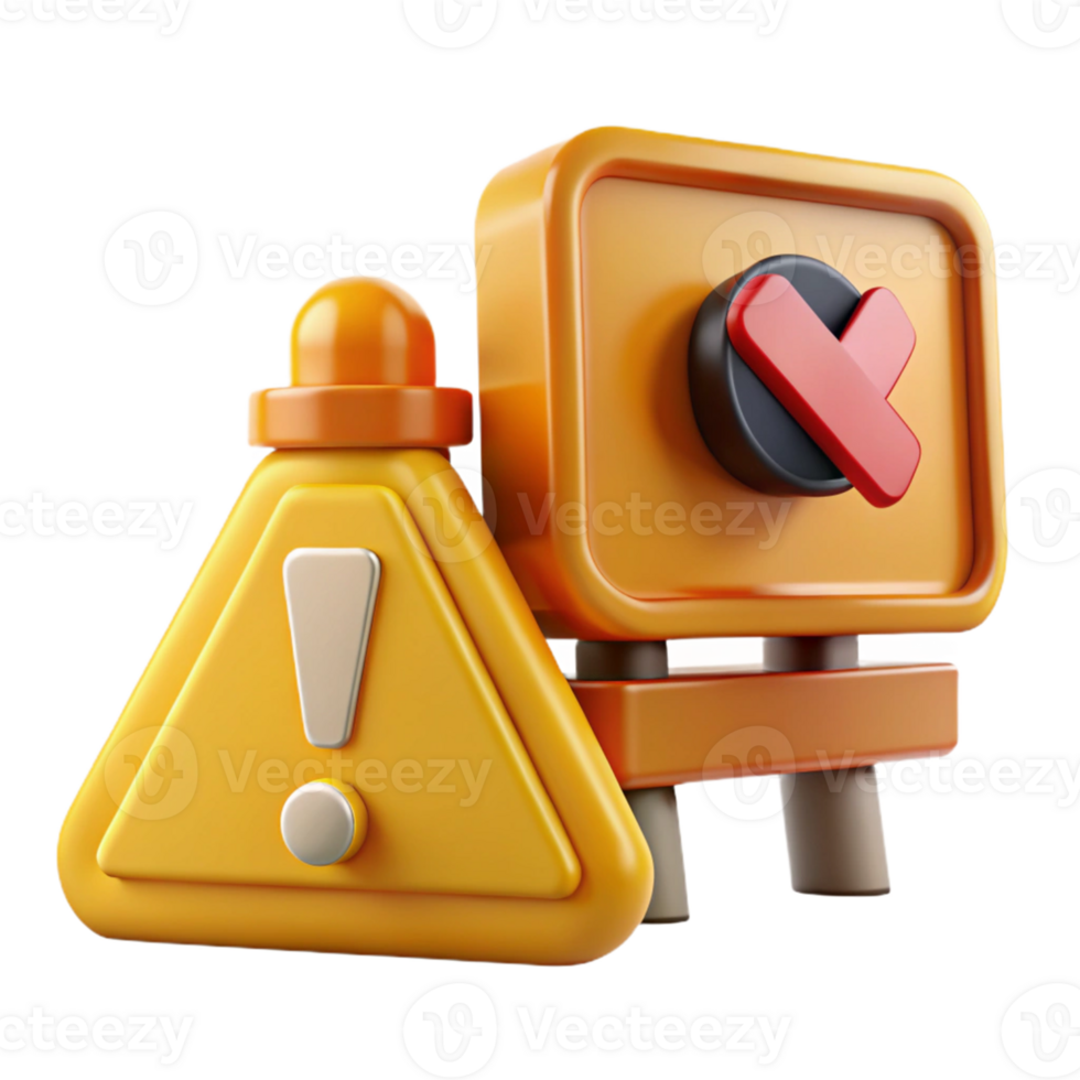 3D Render Yellow Warning Sign Illustration png